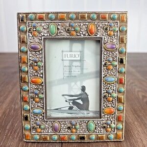 Furio Multicolor Beaded Faux Jewel Gem Border Mini Picture Photo Frame Small